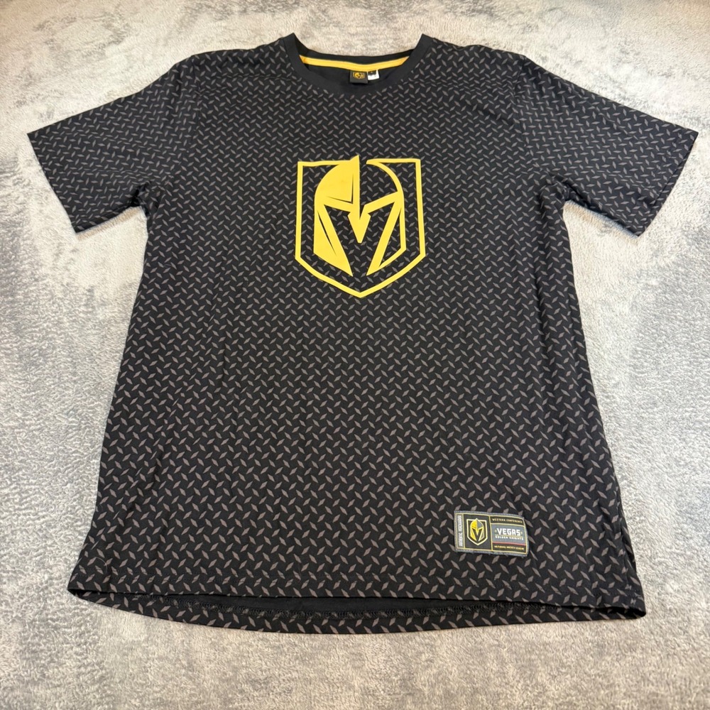 Vegas Golden Knights NHL T-Shirt Mens Large Black Gold‎ Diamond Plate Logo Tee